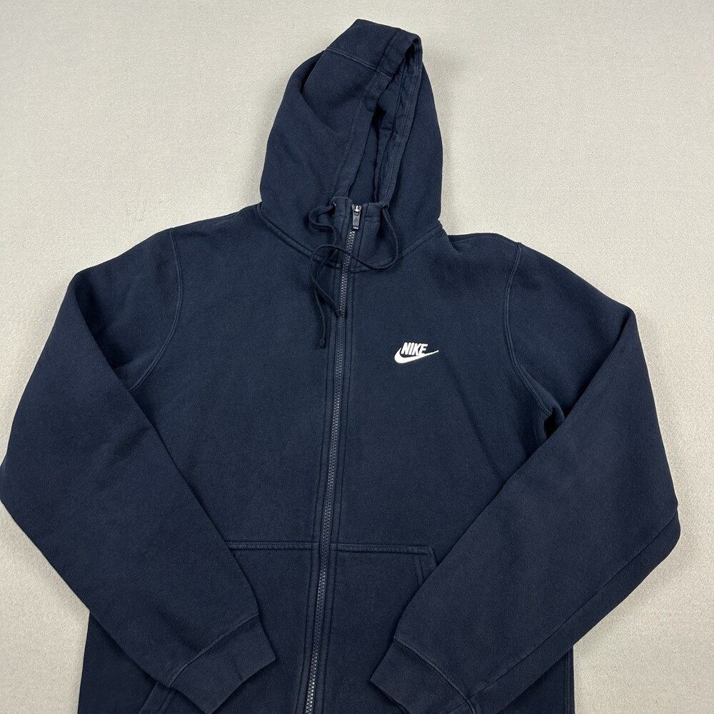 Nike Hoodie Men Medium Blue Solid Full Zip Training Sweatshir Swoosh Pockets M - Picture 2 of 10